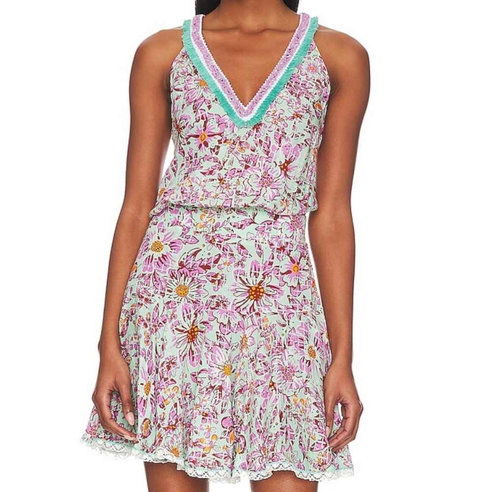 Poupette Floral Mini V Neck Dress - Size Med